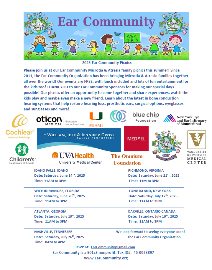 2025 Summer Ear Community Microtia and Atresia Picnic Events Flier